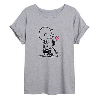Juniors' Peanuts Snoopy Hug Oversized Tee