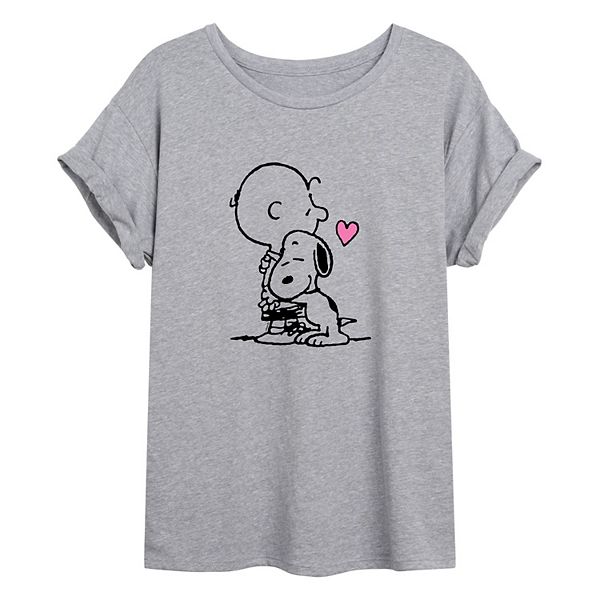 Juniors' Peanuts Snoopy Hug Flowy Tee