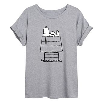 Juniors' Peanuts Doghouse Oversized Tee