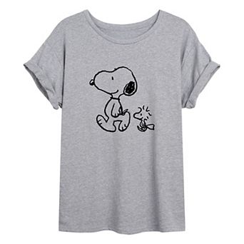 Juniors' Peanuts Pals Walking Oversized Tee