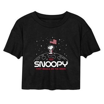 Juniors' Peanuts Snoopy Moon Cropped Tee