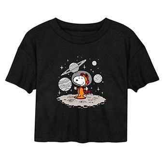 Juniors' Peanuts Planets Cropped Tee