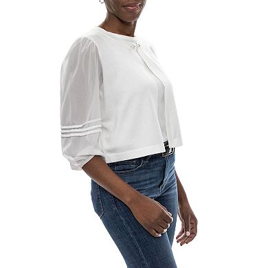 Women's Nina Leonard Simulated-Pearl Bolero Jacket