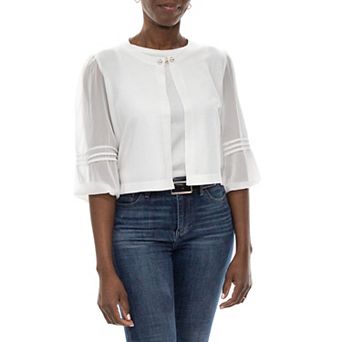 Women's Nina Leonard Simulated-Pearl Bolero Jacket