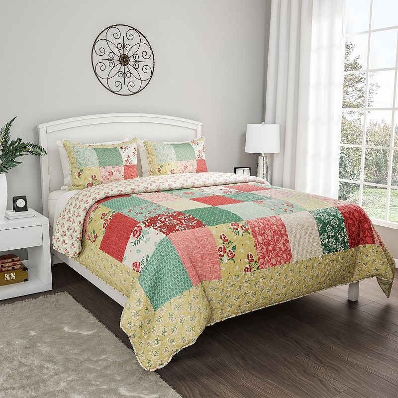 Hastings Home Floral Patchwork Quilt Set with Shams, Multicolor, Twin XL