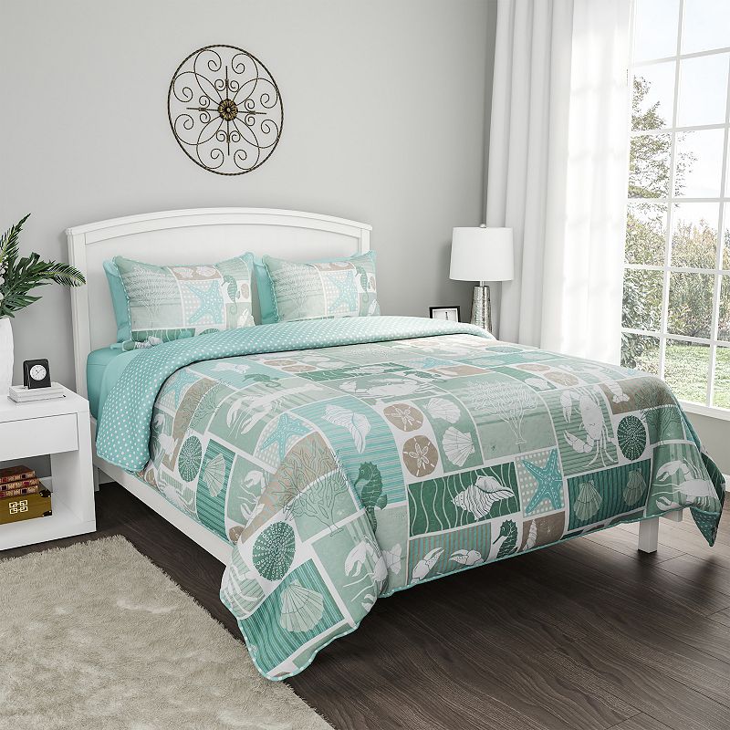 Hastings Home Coastal Quilt Set with Shams, Blue, Queen