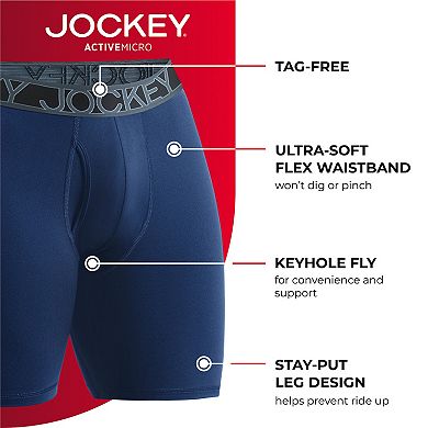 Men's Jockey 3-Pack Active Microfiber 9" Long Leg Boxer Briefs