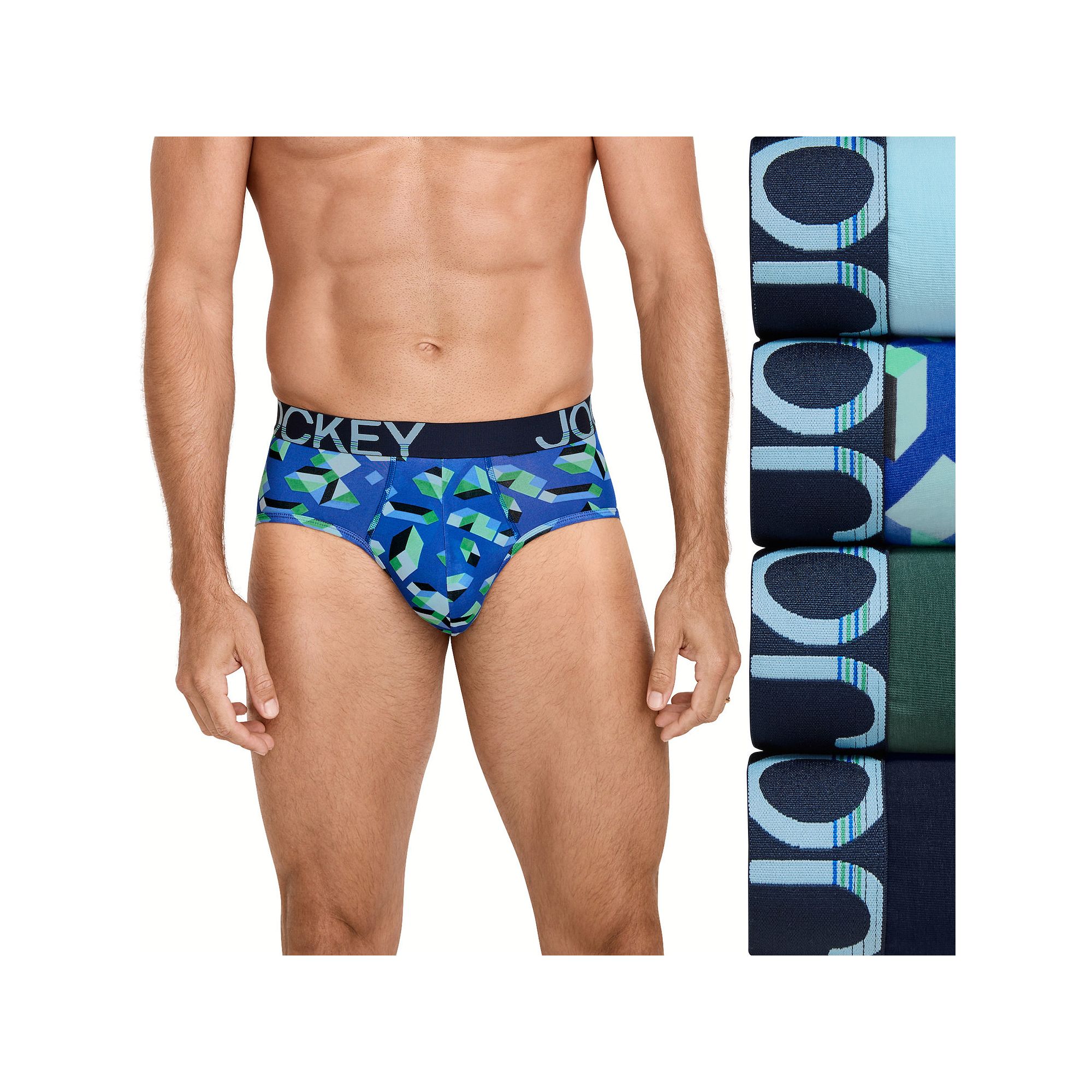 Mens Jockey 4-Pack ActiveStretch™ Briefs, Size: Large, Green Geo