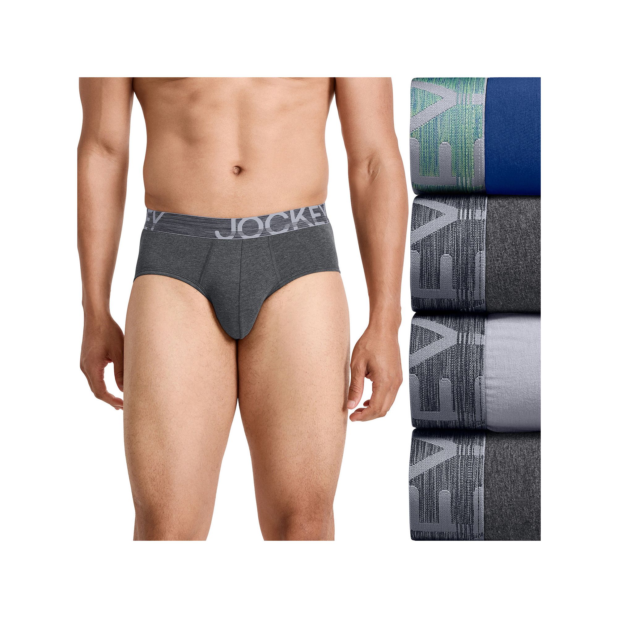 Mens Jockey 4-Pack ActiveStretch™ Briefs, Size: Small, Grey Team