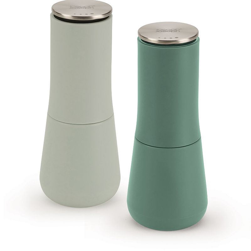 Joseph Joseph Milltop Salt & Pepper Set - Sage: Ceramic Spice Mills, Stainless Steel, 2-Piece, 115ml Capacity