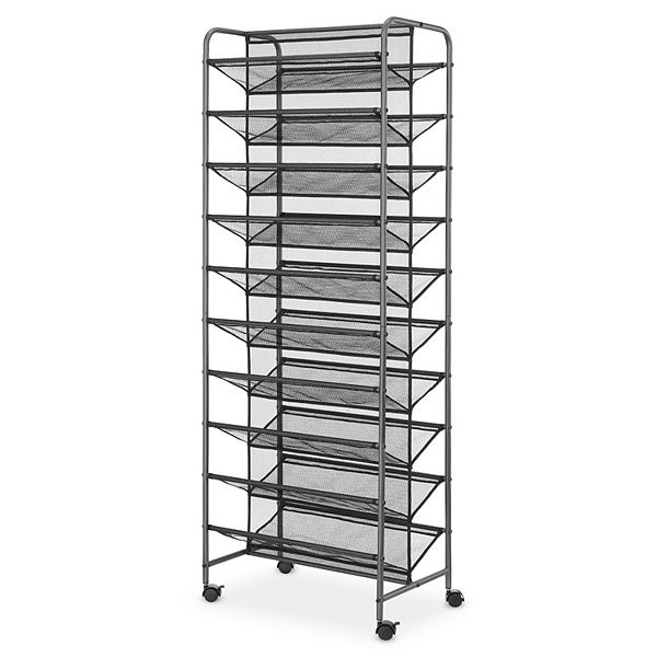 Whitmor 10-Tier 2-Sided Rolling Shoe Cart - Gunmetal Gray