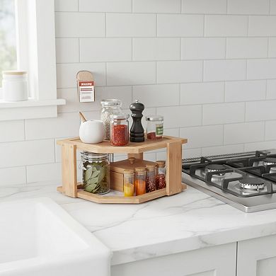 Hastings Home 2-Tier Bamboo Corner Shelf