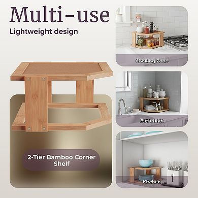 Hastings Home 2-Tier Bamboo Corner Shelf