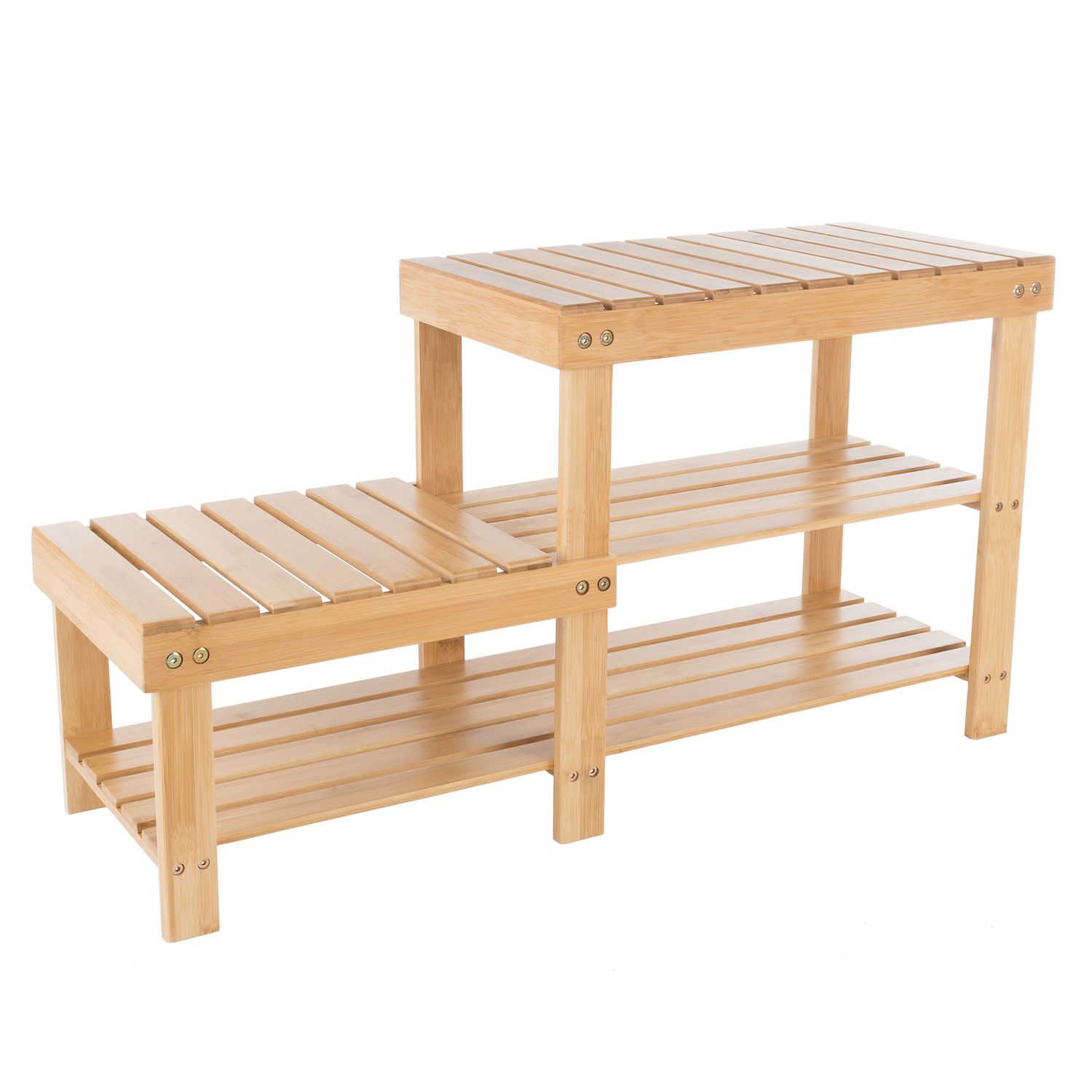 HomCom 3-tier Acacia Wood Shoe Rack Bench for Boots Entryway Shoe Storage  Organizerwith Boots Storage-Teak