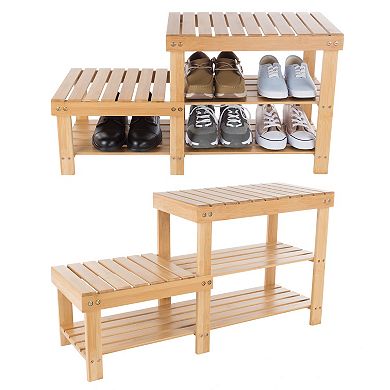 Hastings Home 2-Tier Bamboo Shoe Rack & Bench