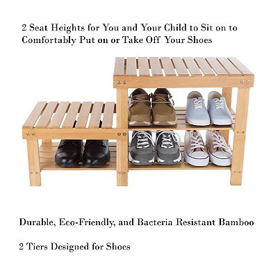 Hastings Home 2-Tier Bamboo Shoe Rack & Bench