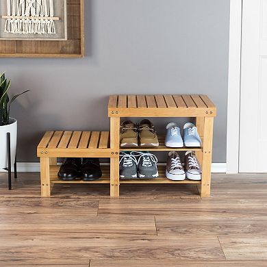 Hastings Home 2-Tier Bamboo Shoe Rack & Bench