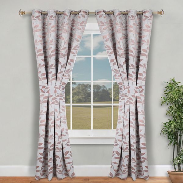 Superior Set of 2 Leaves Blackout Window Curtain Panels - Champagne (52X96)