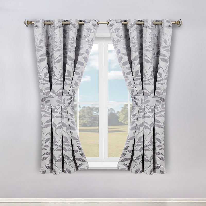 Superior Modern Natural Leaves Blackout Curtain Set of 2  42  x 84   Grey