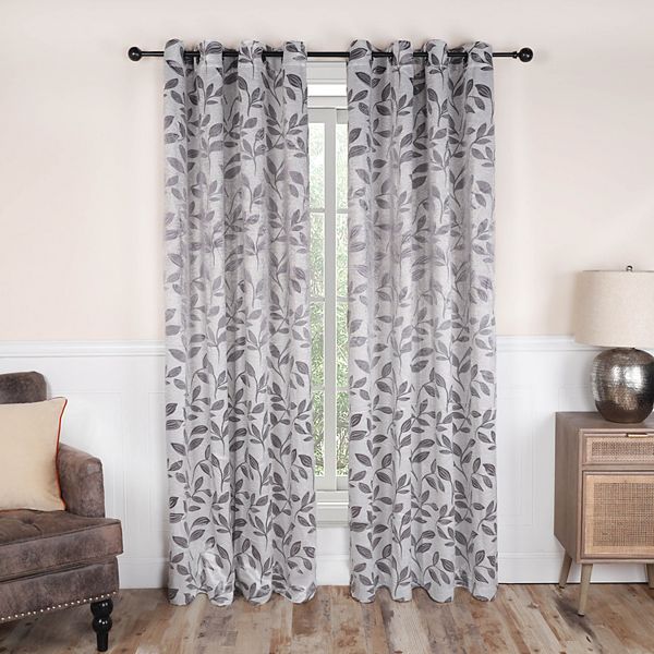 SUPERIOR Leaves Insulated Thermal 2-Pack Blackout Grommet Window Curtain Panels - Gray White (52X108)