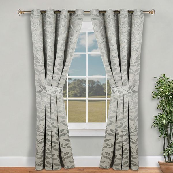 Superior Leaves Blackout Curtain Set, 8 Grommets, 52" x 96", Sage