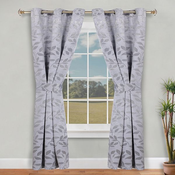 SUPERIOR Leaves 2-Piece Room Darkening Grommet Curtain Panels - Silver Silver (46X96)