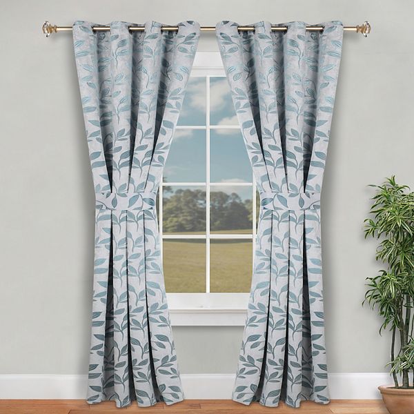 Superior Leaves Blackout Curtains, Set of 2, 46" X 84", Teal
