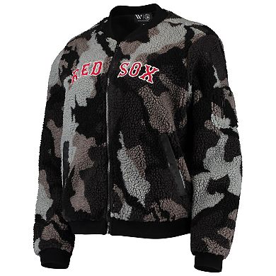 Women's The Wild Collective Black Boston Red Sox Camo Sherpa Full-Zip Bomber Jacket