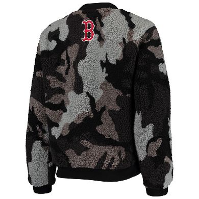 Women's The Wild Collective Black Boston Red Sox Camo Sherpa Full-Zip Bomber Jacket