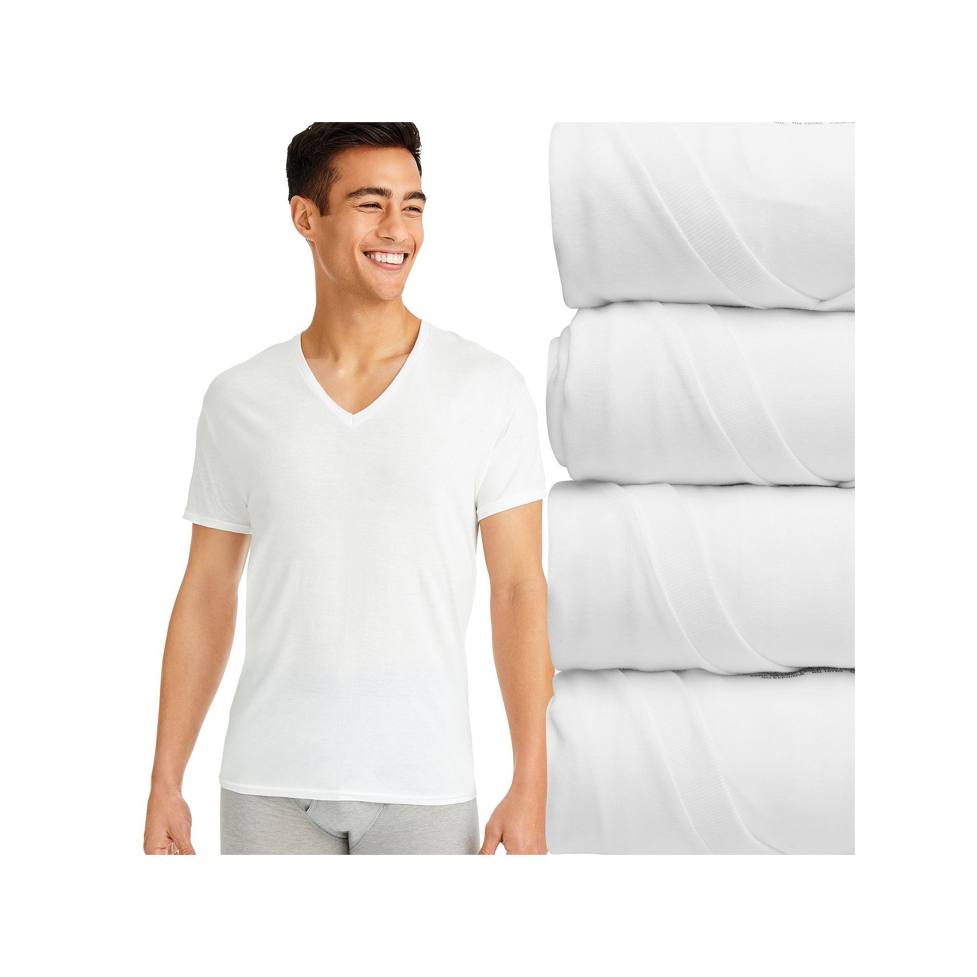 Hanes Ultimate 4-Pack Mens Comfort Fit Cotton Stretch V-Neck Undershirt, S