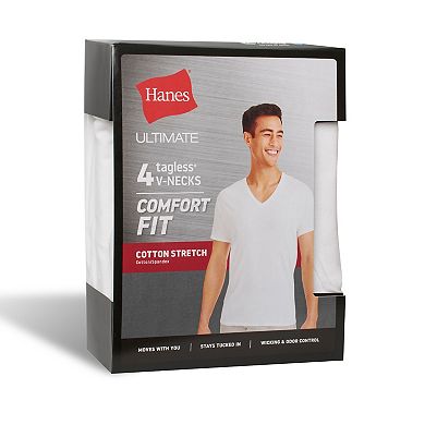 Men's Hanes® 4-Pack Ultimate Comfort Fit Cotton Stretch V-Neck Undershirt