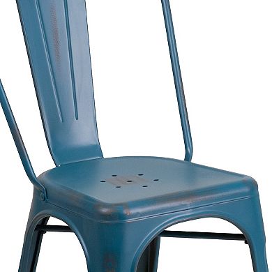 Flash Furniture Commercial Grade Distressed Indoor / Outdoor Stackable Dining Chair