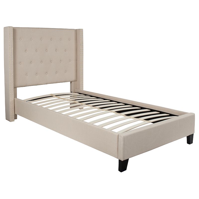 Flash Furniture Riverdale Tufted Upholstered Platform Bed, Beig/Green, Quee