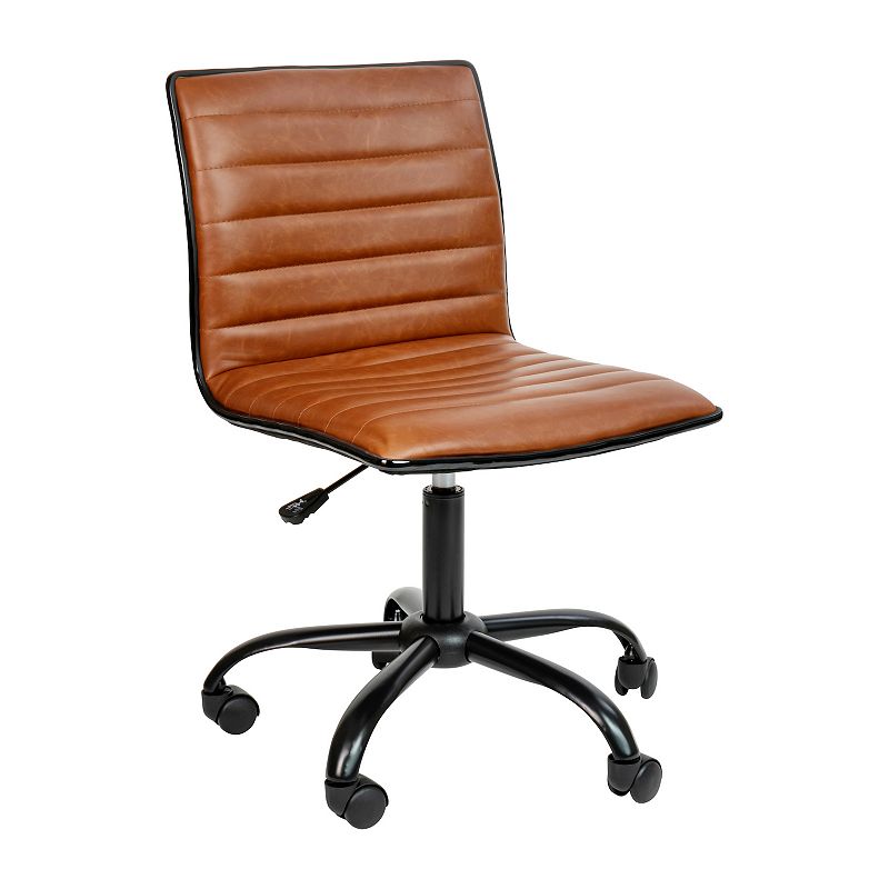 Flash Furniture Low Back Designer Armless Ribbed Swivel Office Chair, Brown