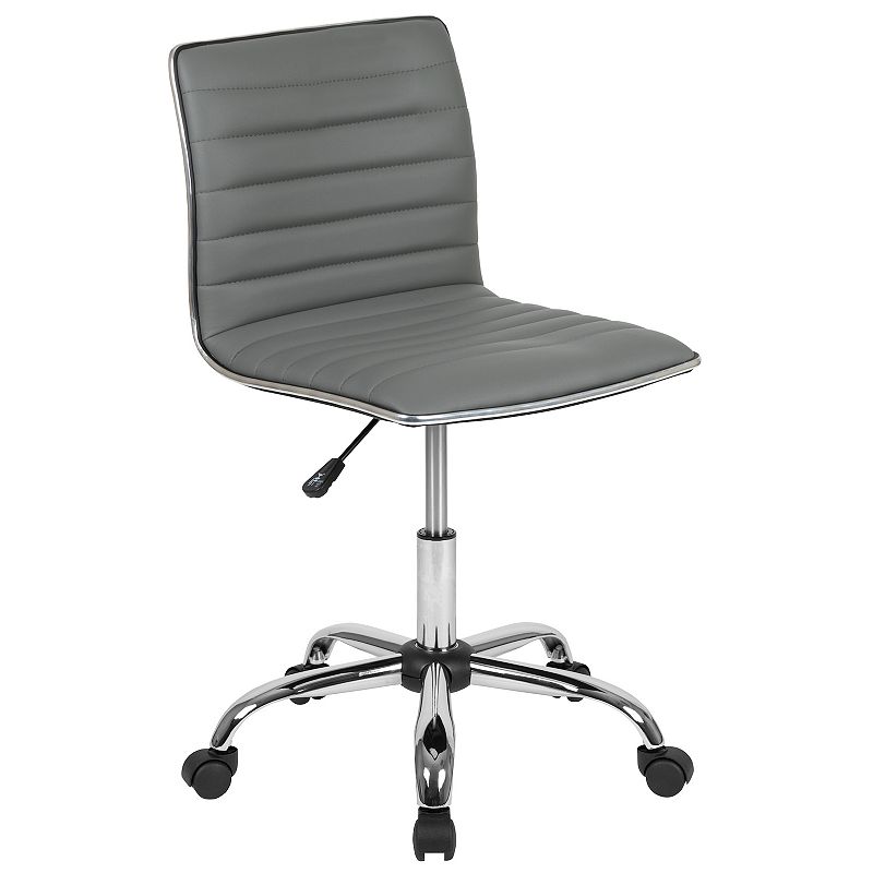 Flash Furniture Low Back Designer Armless Ribbed Swivel Office Chair, Grey