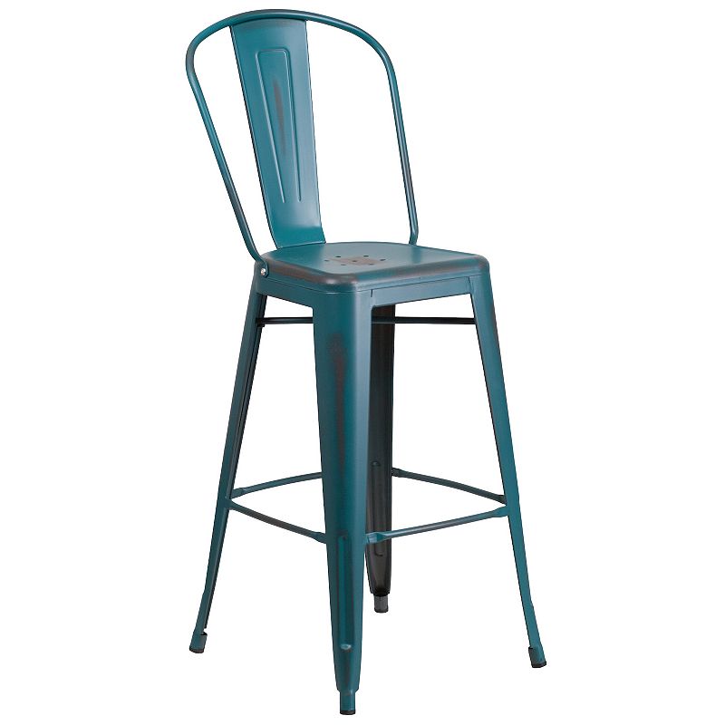 Flash Furniture Commercial Grade Distressed Indoor / Outdoor Bar Stool, Blu