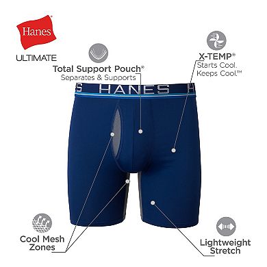 Men's Hanes Sport™ 4-Pack X-Temp® Total Support Pouch™ Long-Leg Boxer ...