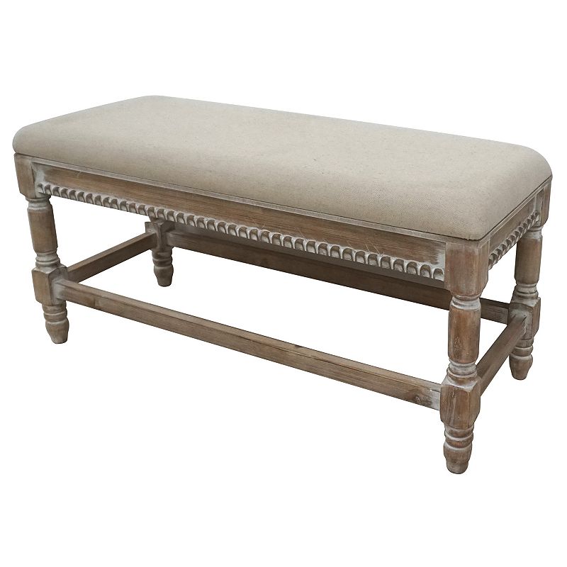 Padded Distressed Bench, Beig/Green