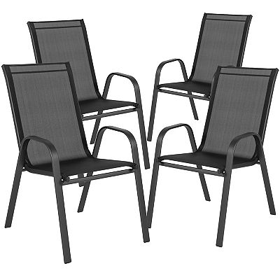 Flash Furniture 4 Pack Brazos Series Outdoor Stack Chair with Flex Comfort Material and Metal Frame Gray