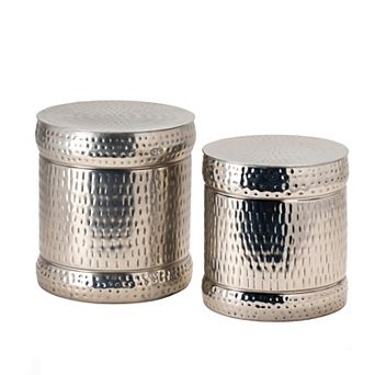 Hammered Silver Finish Stool 2 pc Set