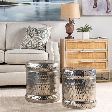 Hammered Silver Finish Stool 2-piece Set