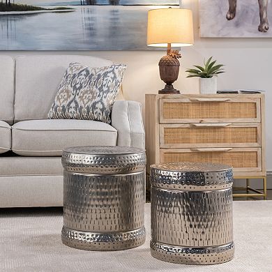 Hammered Silver Finish Stool 2-piece Set