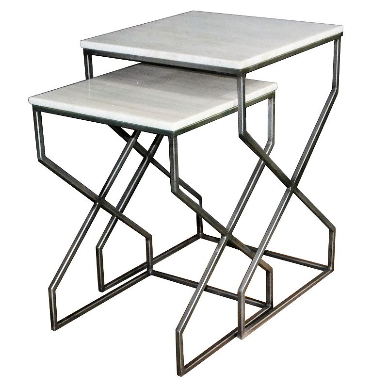 Marcie Marble Top End Table 2-piece Set, Grey