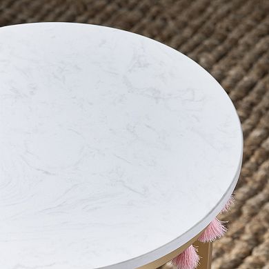 Saffron Tassels Marble Top End Table