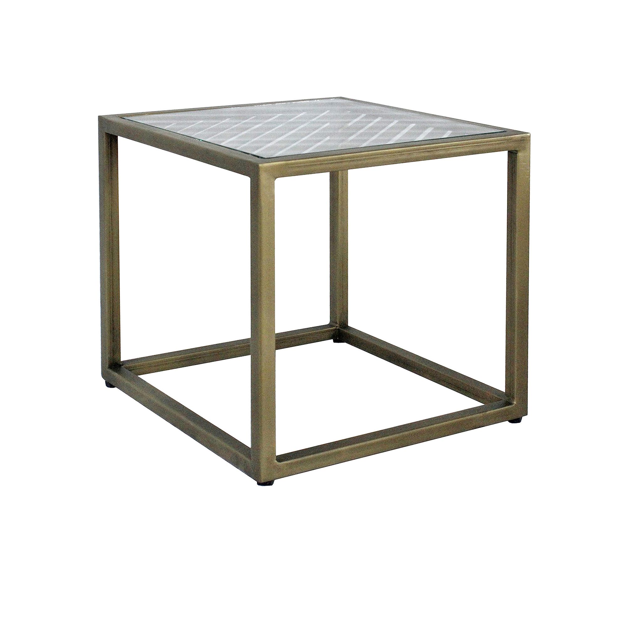 Christian Striped End Table, Beige Khaki