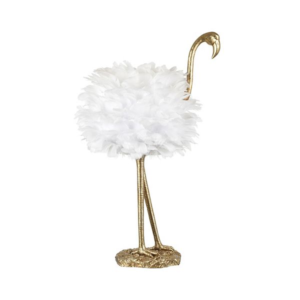 Gold and White Feather Flamingo 30-1/2u0022H Table Lamp