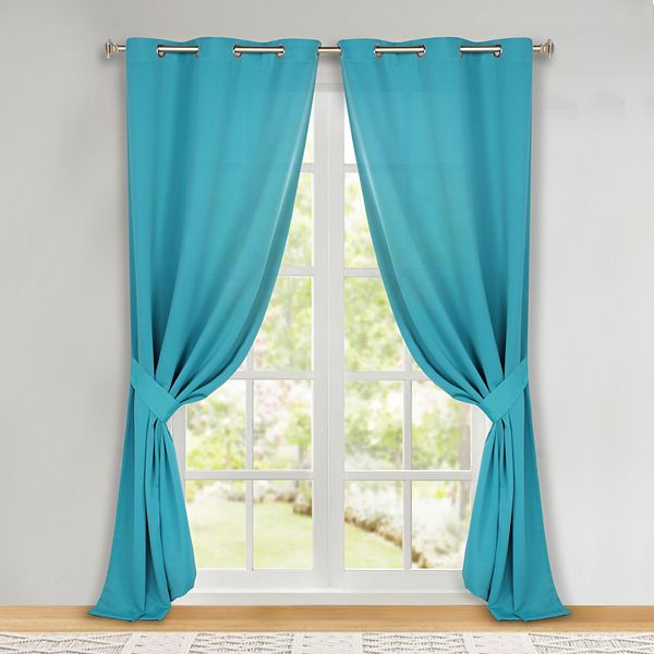 Superior Solid Blackout Curtains, Set of 2, 42" X 84", Aqua