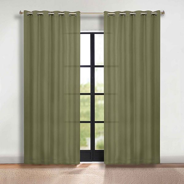 Classic Modern Solid Room Darkening Semi-Blackout Curtains, Grommets, Set of 2, 52"x108", Olive Green - Blue Nile Mills