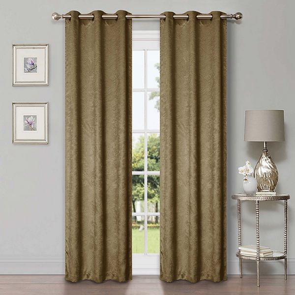 Superior Waverly Blackout Curtains, Rod Pocket, Set of 2, 52" x 108", Tan