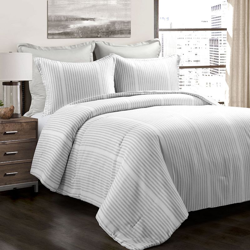 Lush Decor Farmhouse Drew Stripe Silver-Infused Antimicrobial Comforter Set